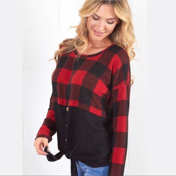 Buffalo Plaid Sweater Knit Top - Picture 5 of 6